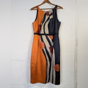 Elie Tahari Silk Sheath Dress Womens 10 Colorful Abstract Pattern Bold Office